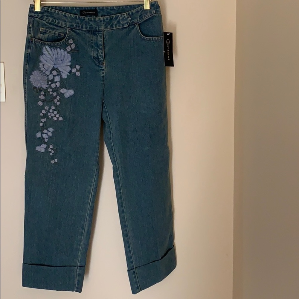 Cuffed Cropped jeans with lavender painted embellishments NWT